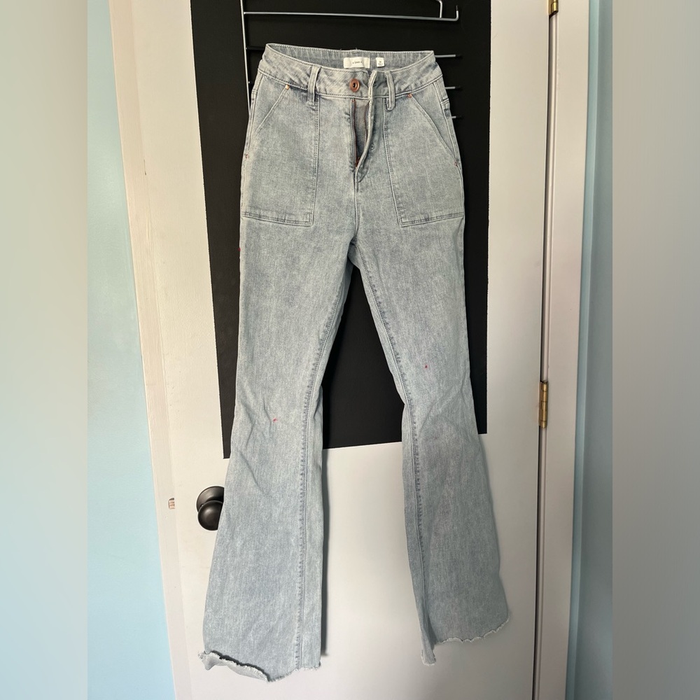Light wash high rise flare jean